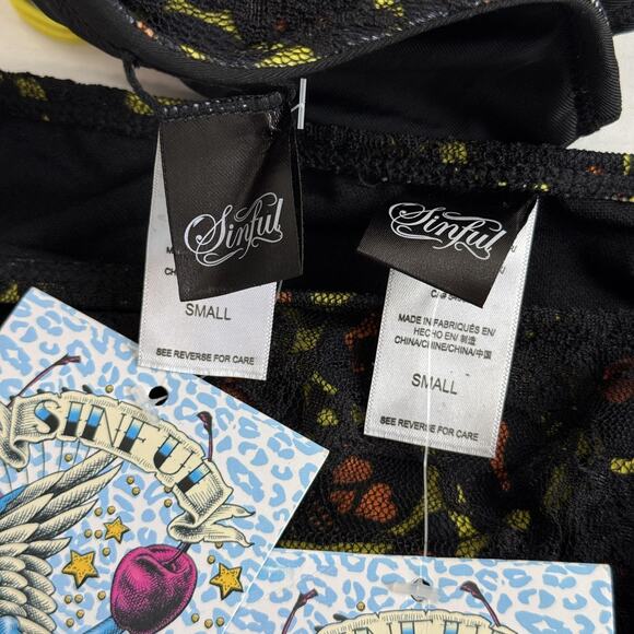 Sinful Affliction Y2K Bikini Womens Small Lace Leopard Triangle Two Piece NEW - Picture 5 of 9